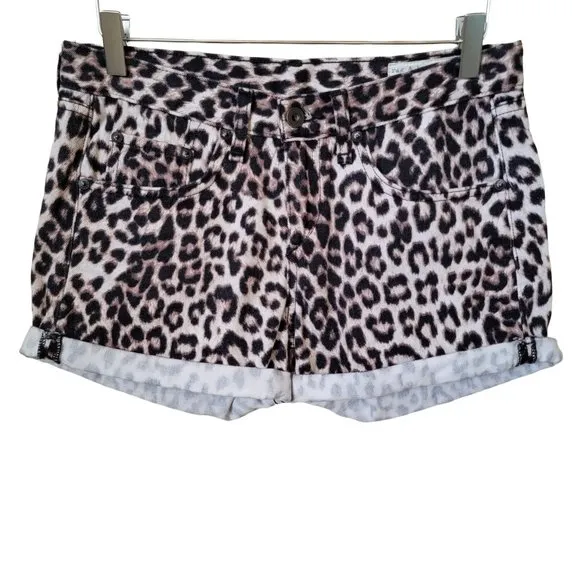 Rag &amp; Bone Rolled Cuff Snow Leopard Print Jean Shorts