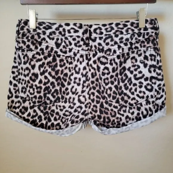 Rag &amp; Bone Rolled Cuff Snow Leopard Print Jean Shorts