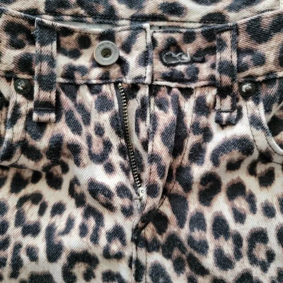 Rag &amp; Bone Rolled Cuff Snow Leopard Print Jean Shorts