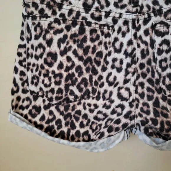 Rag &amp; Bone Rolled Cuff Snow Leopard Print Jean Shorts