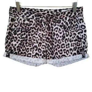 Rag &amp; Bone Rolled Cuff Snow Leopard Print Jean Shorts