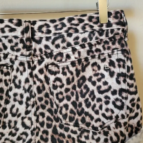 Rag &amp; Bone Rolled Cuff Snow Leopard Print Jean Shorts