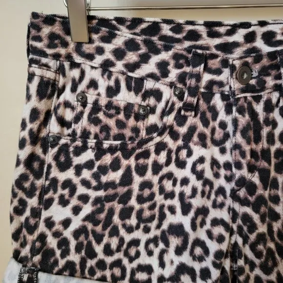 Rag &amp; Bone Rolled Cuff Snow Leopard Print Jean Shorts