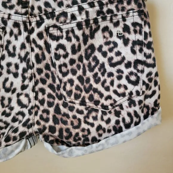 Rag &amp; Bone Rolled Cuff Snow Leopard Print Jean Shorts