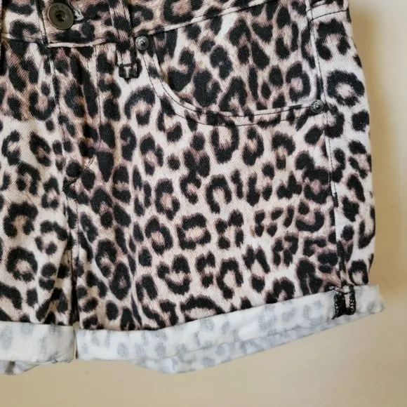 Rag &amp; Bone Rolled Cuff Snow Leopard Print Jean Shorts