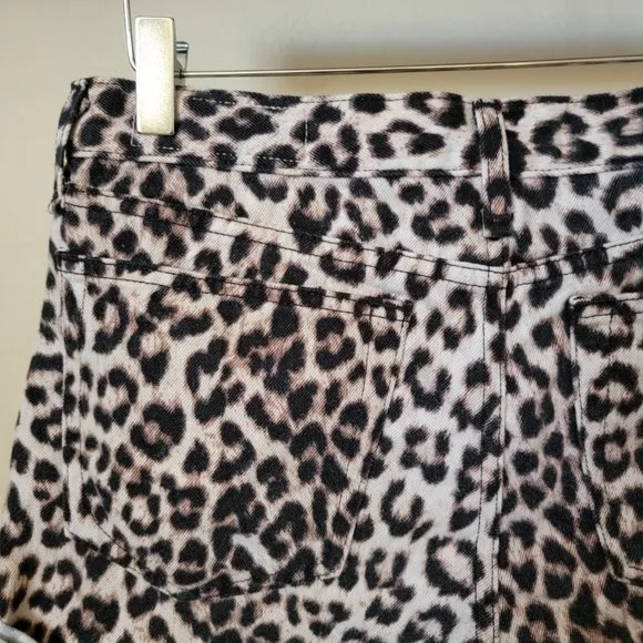 Rag &amp; Bone Rolled Cuff Snow Leopard Print Jean Shorts