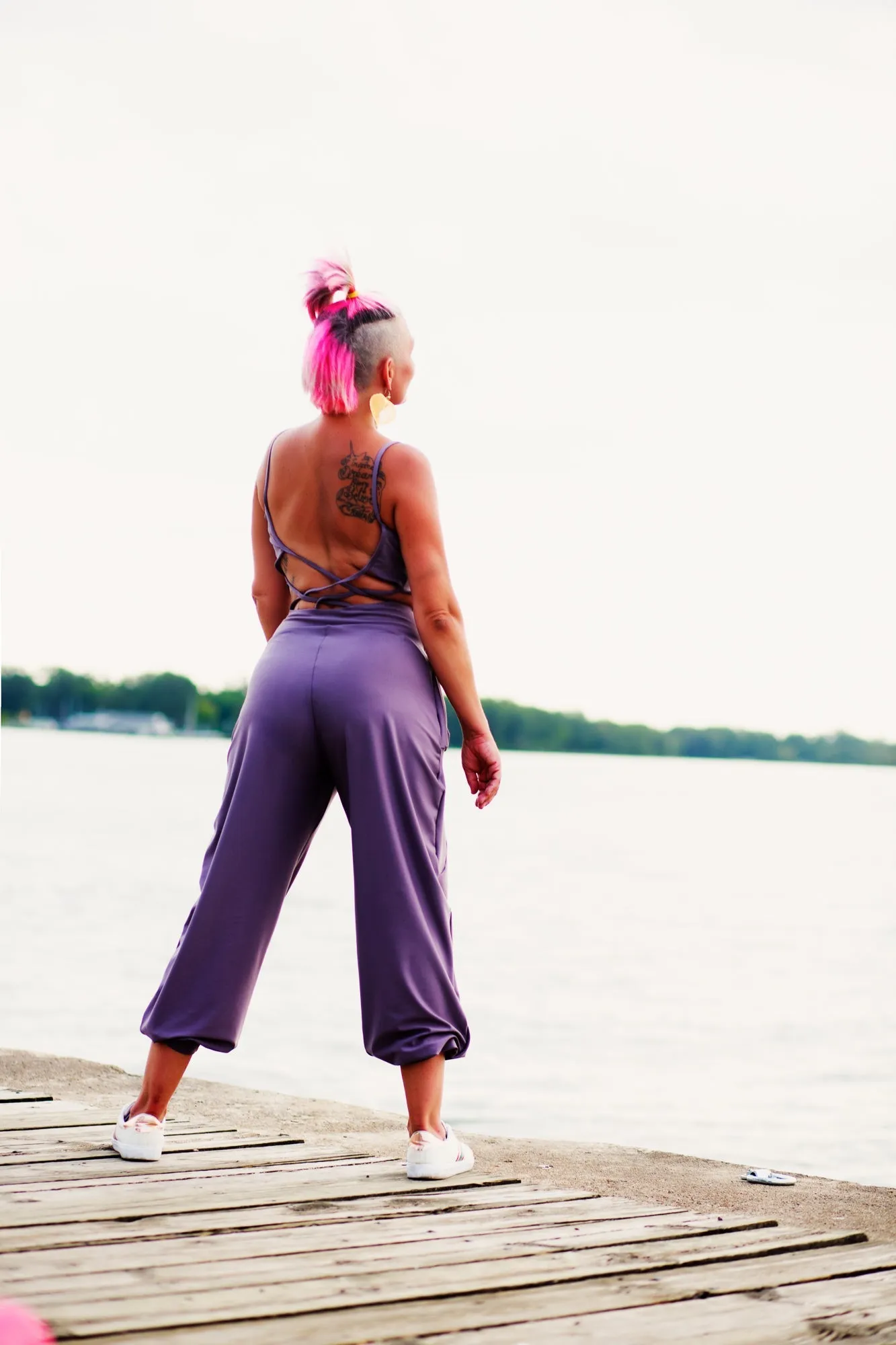 Rave Mom Criss Cross Romper - Lilac