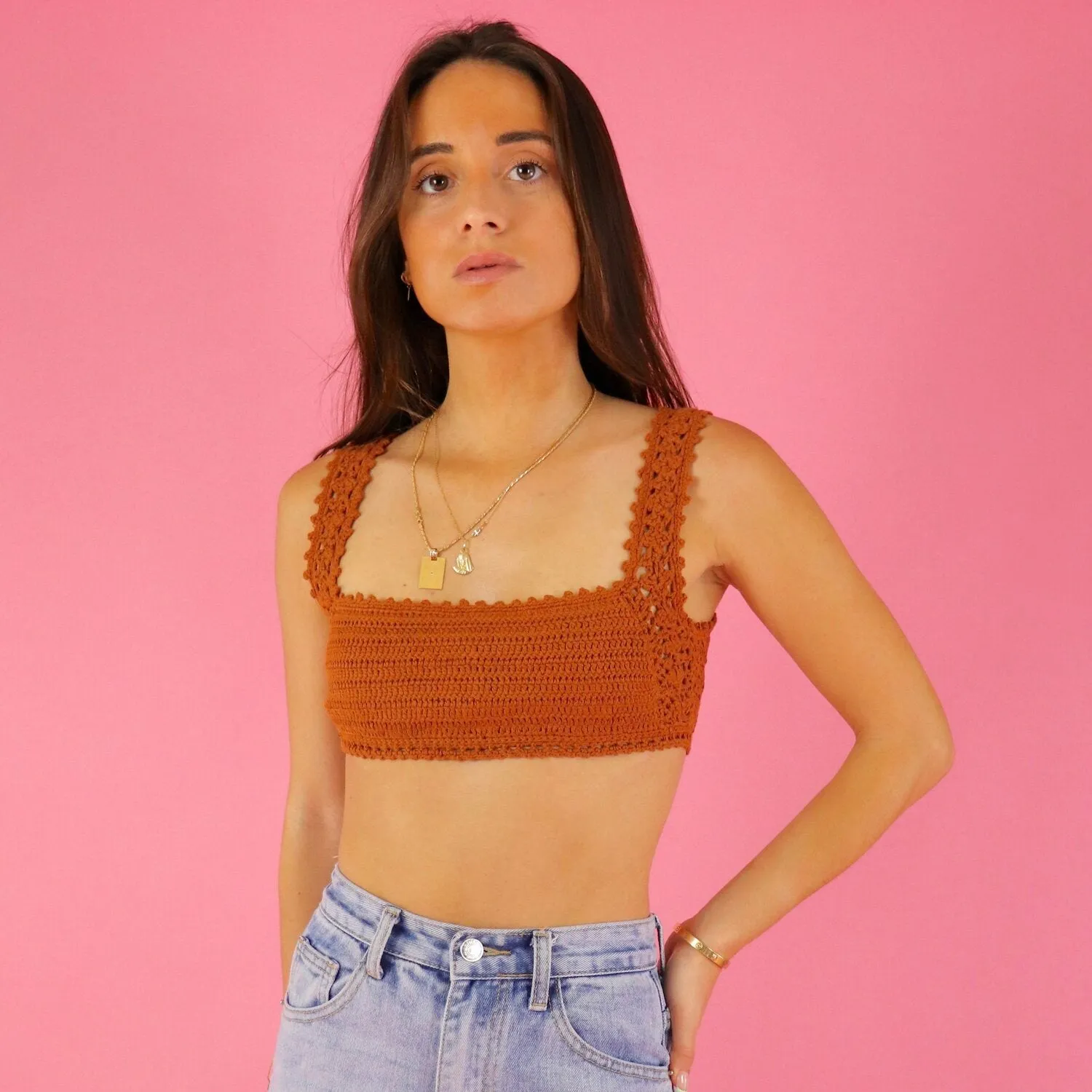 Ready For It Camel Crochet Top