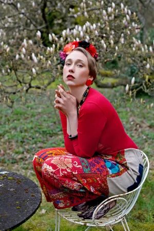 Red Patchwork Floral Panoma Pants  ONE-SIZE-FITS-MOST