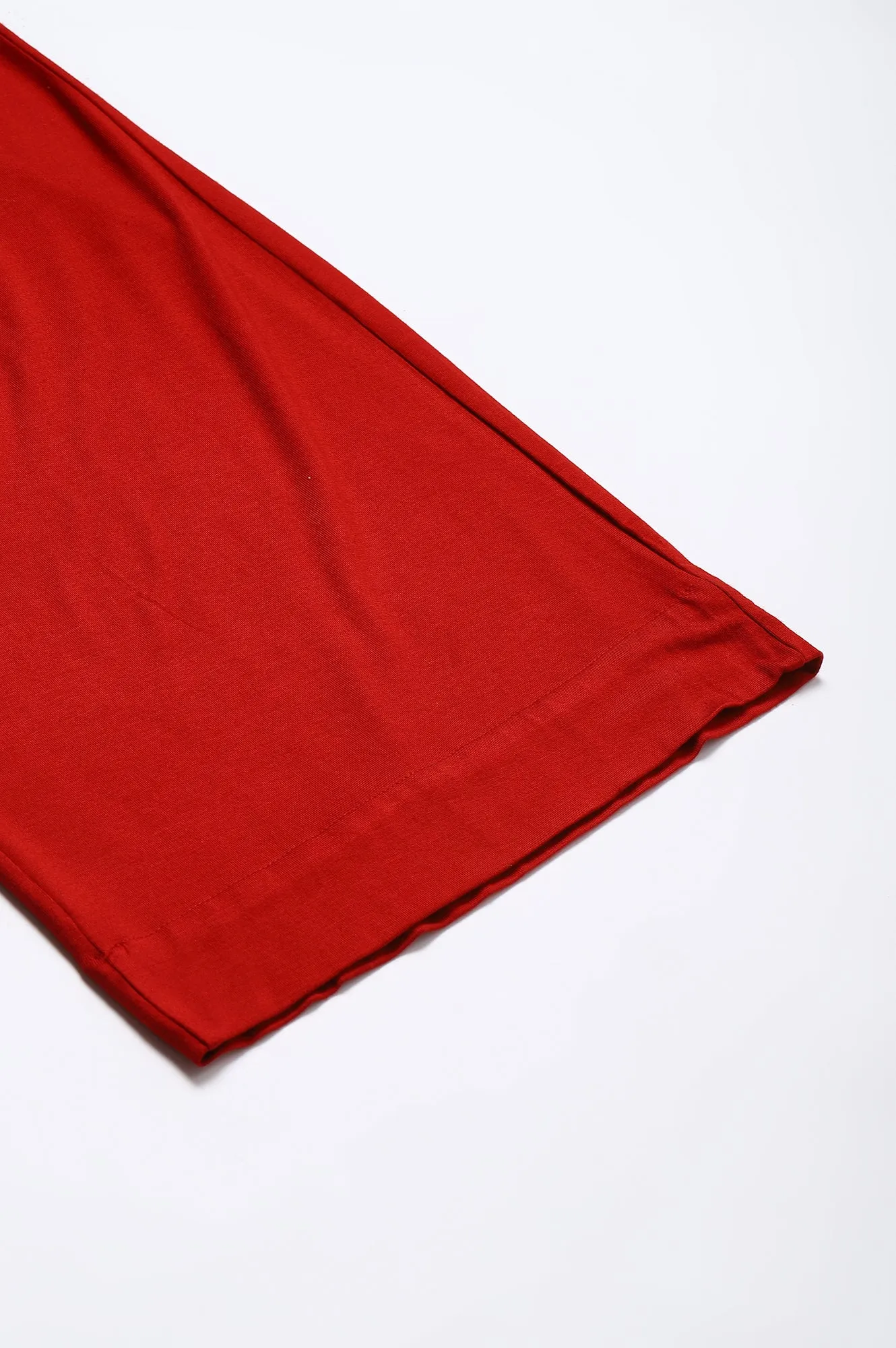 Red Solid Knitted Angle Length Palazzo