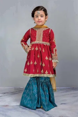 Reddish Maroon Maria. B Kids Dress  Chunnat Frock Gharara - k812