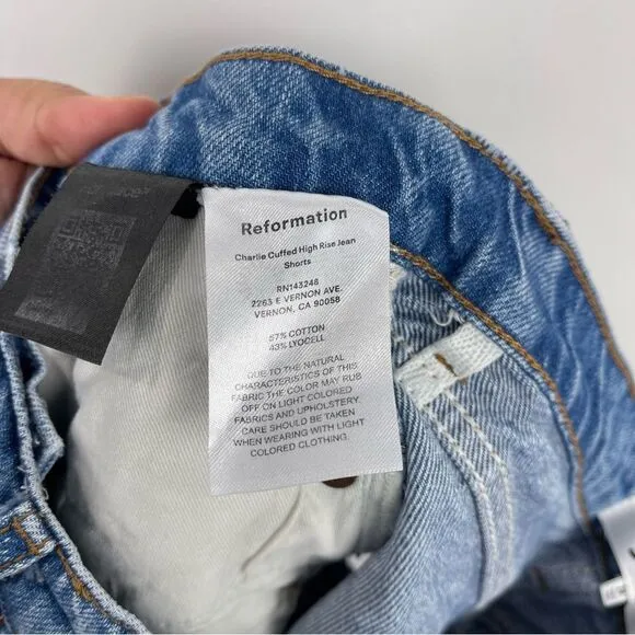 Reformation Jeans Charlie Cuffed High Rise Jean Shorts Distressed Women's Sz 24