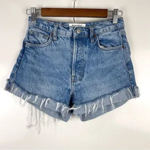 Reformation Jeans Charlie Cuffed High Rise Jean Shorts Distressed Women's Sz 24