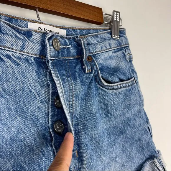 Reformation Jeans Charlie Cuffed High Rise Jean Shorts Distressed Women's Sz 24