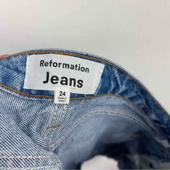 Reformation Jeans Charlie Cuffed High Rise Jean Shorts Distressed Women's Sz 24