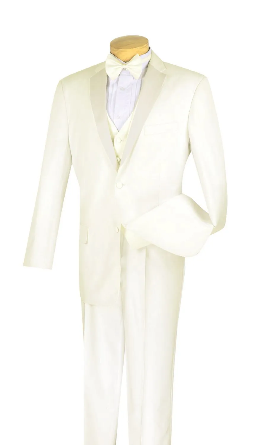 Regular Fit 4 Piece Tuxedo with Vest Bow Tie (Ivory) 4TV-1
