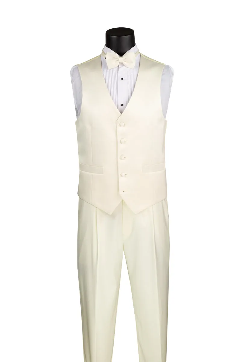 Regular Fit 4 Piece Tuxedo with Vest Bow Tie (Ivory) 4TV-1