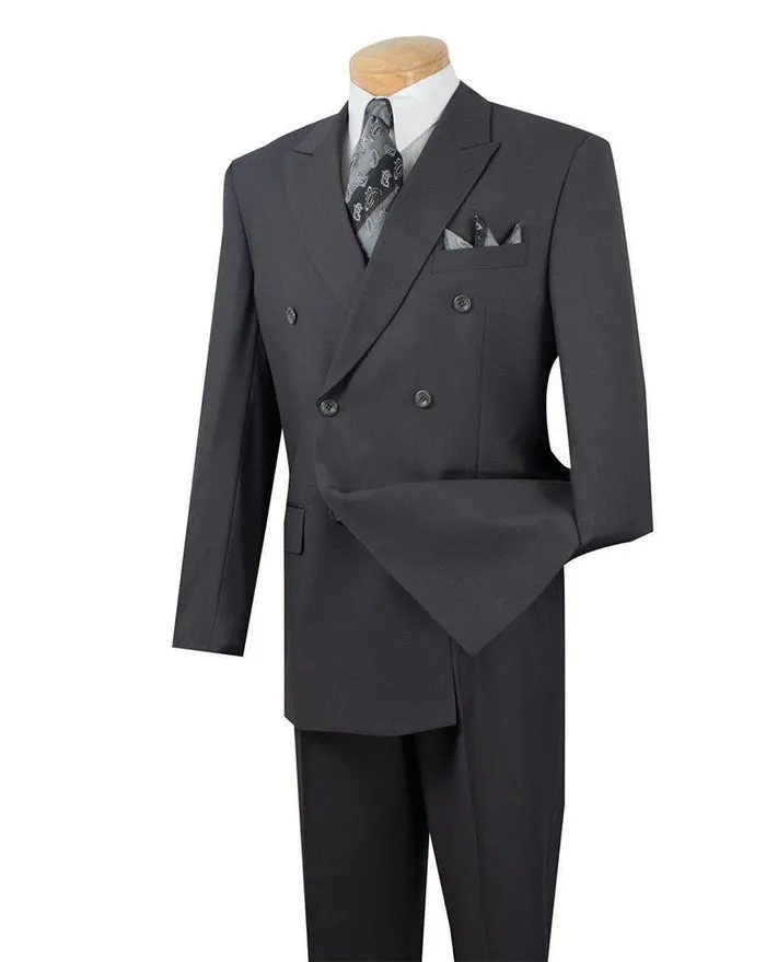 Regular Fit Double Breasted 2 Piece Suit with Flexible Elastic Waistband Heather Gray F-DC900