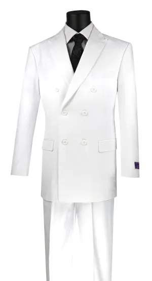Regular Fit Double Breasted 2 Piece Suit with Flexible Elastic Waistband White F-DC900