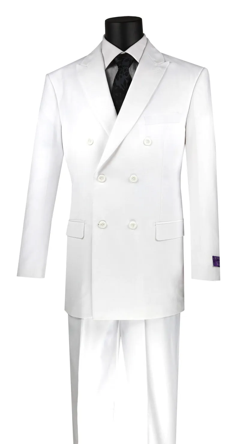 Regular Fit Double Breasted 2 Piece Suit with Flexible Elastic Waistband White F-DC900