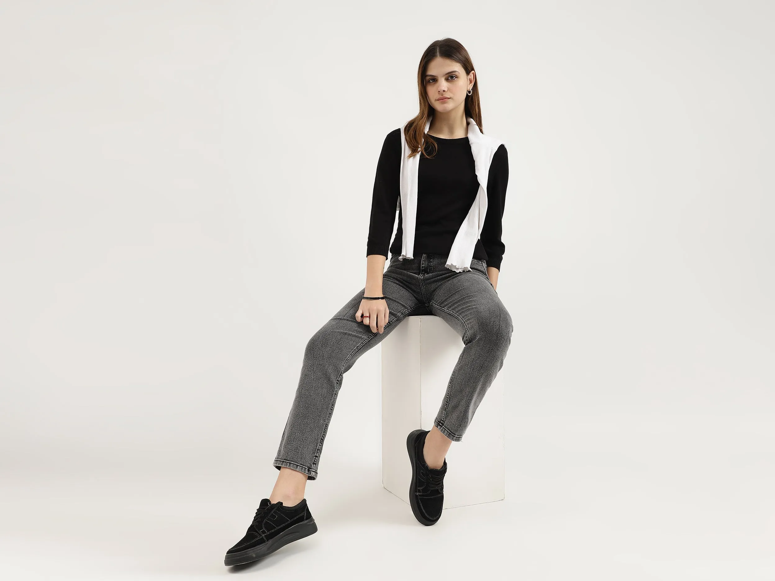 Regular Fit Round Neck Solid Tops