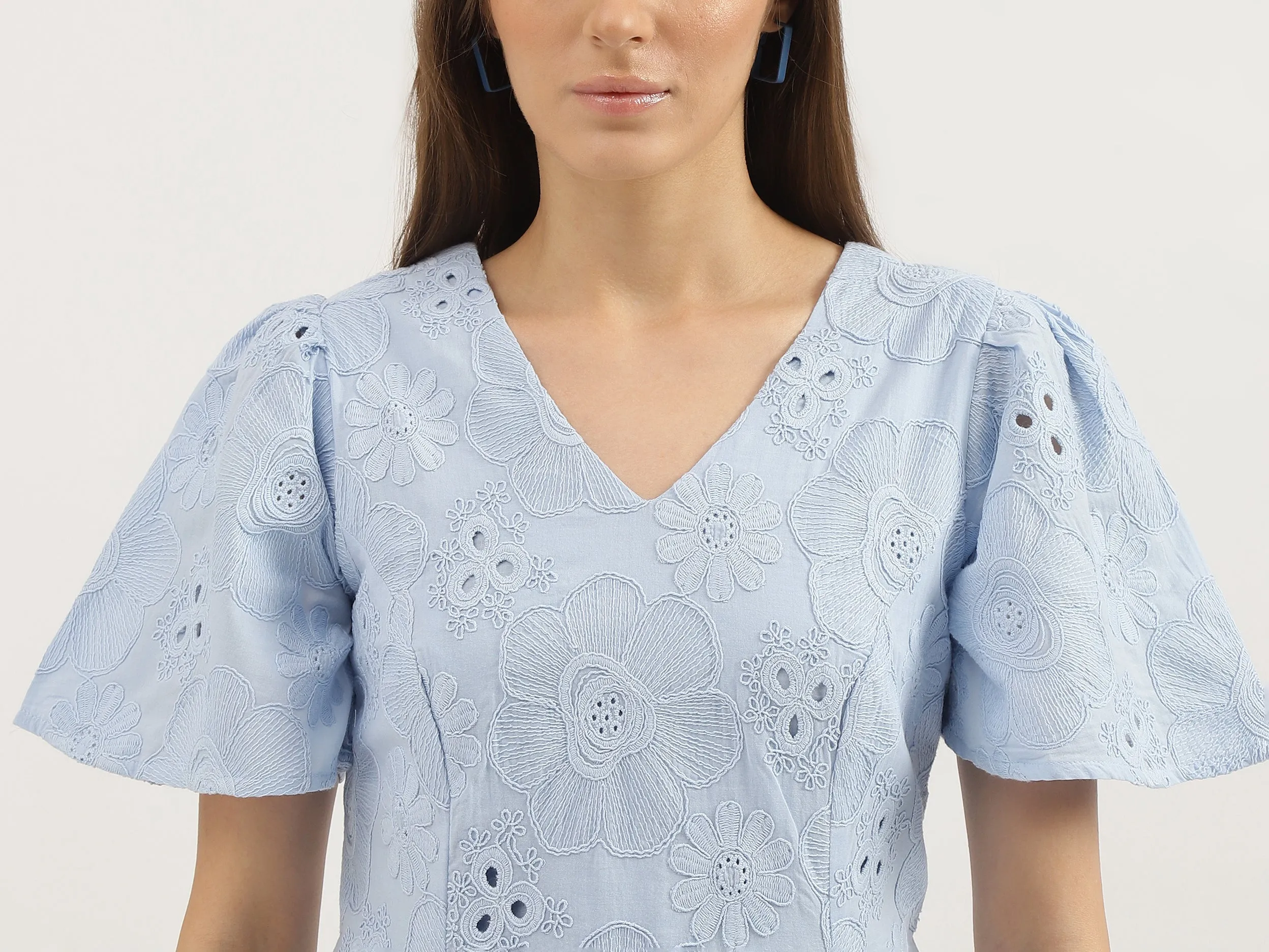 Regular Fit V-Neck Embroidered Dresses