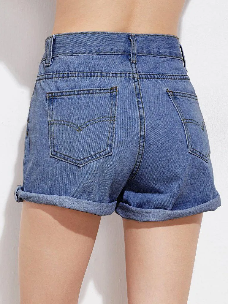 Rolled Cuffed Denim Shorts