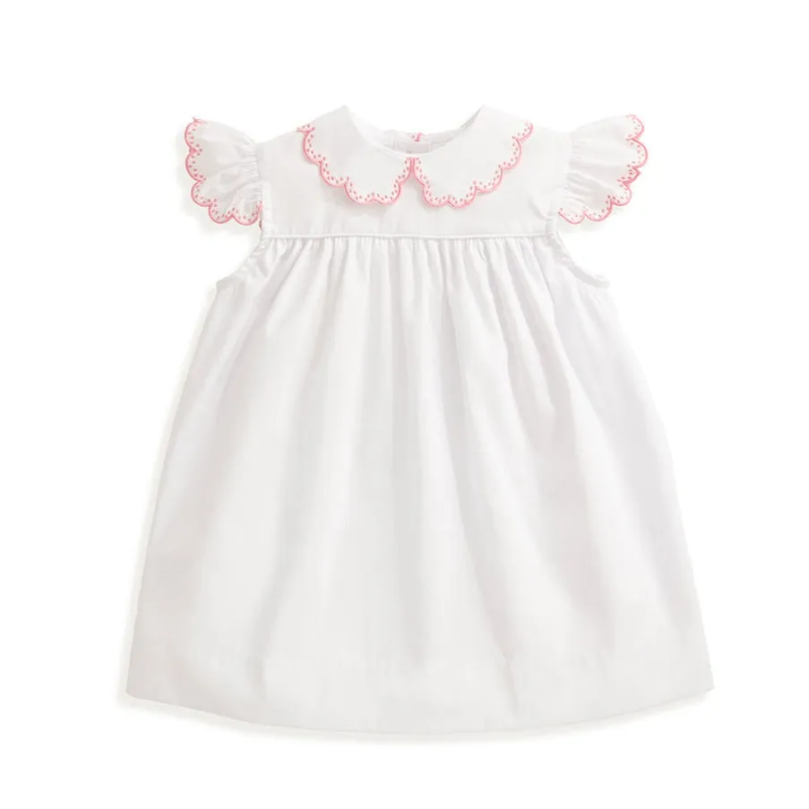 Rose Embroidered Dress -- White w/ Pink