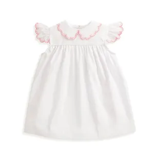 Rose Embroidered Dress -- White w/ Pink