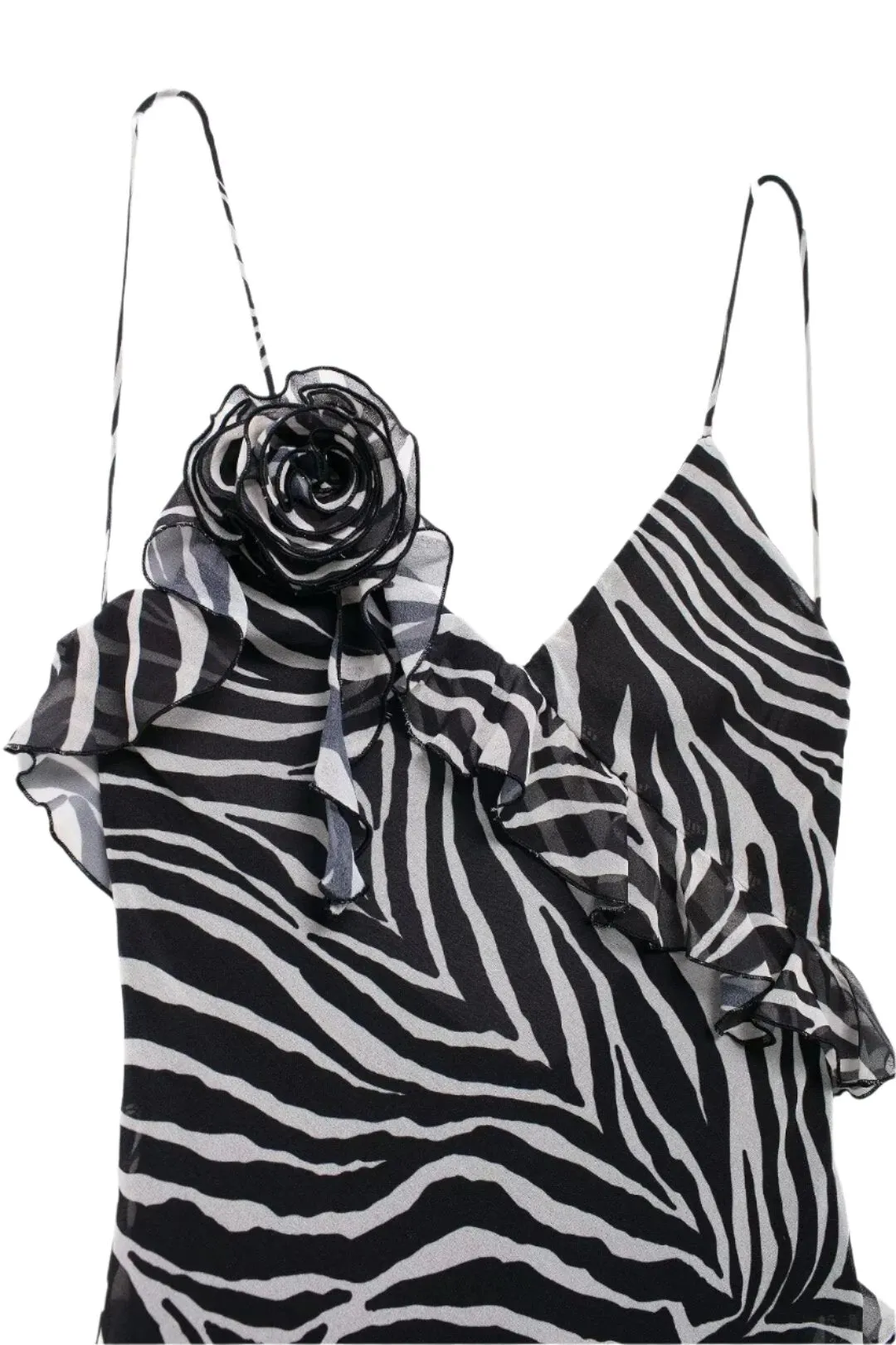 Rosette Zebra Print Spaghetti Strap Maxi Dress