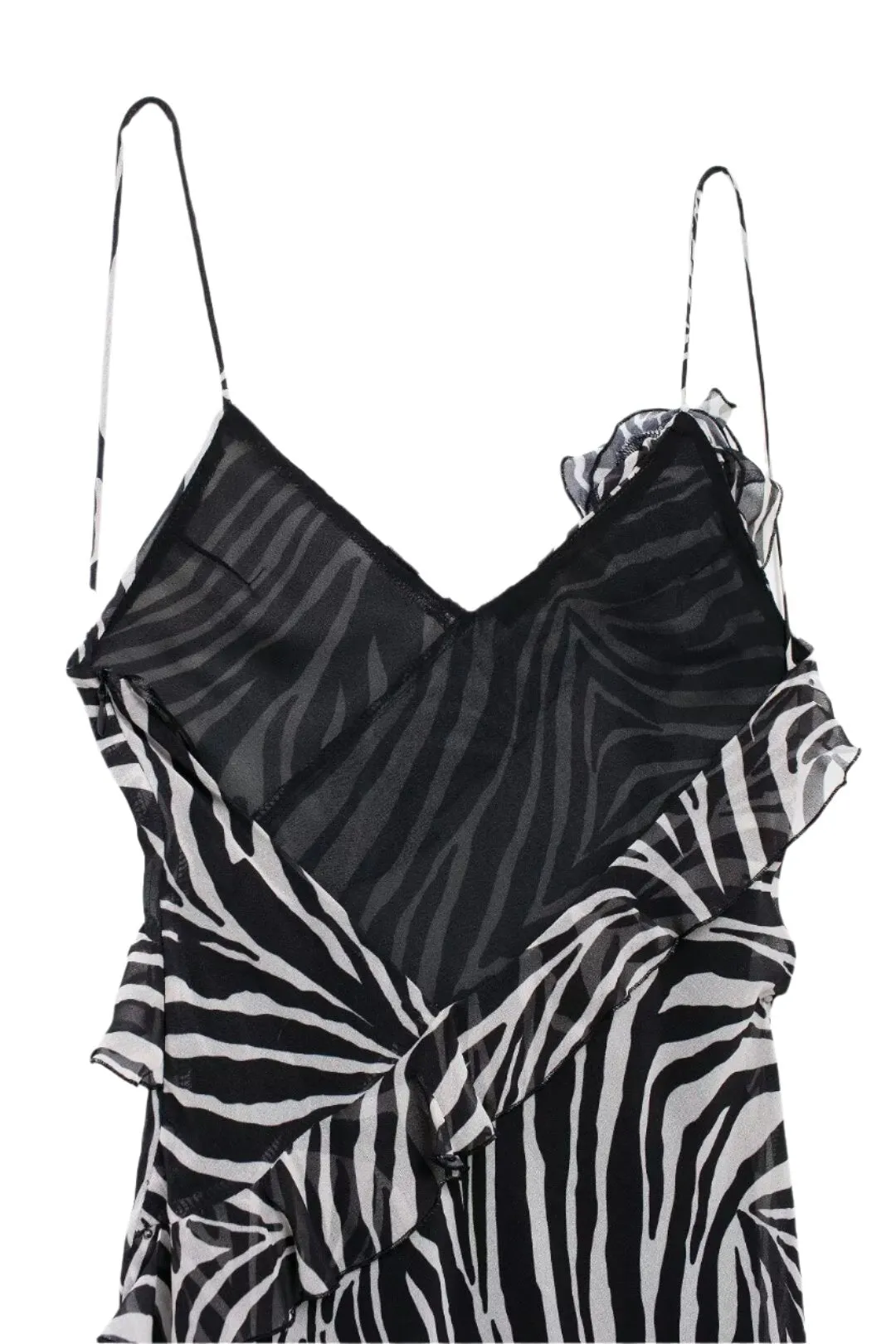 Rosette Zebra Print Spaghetti Strap Maxi Dress