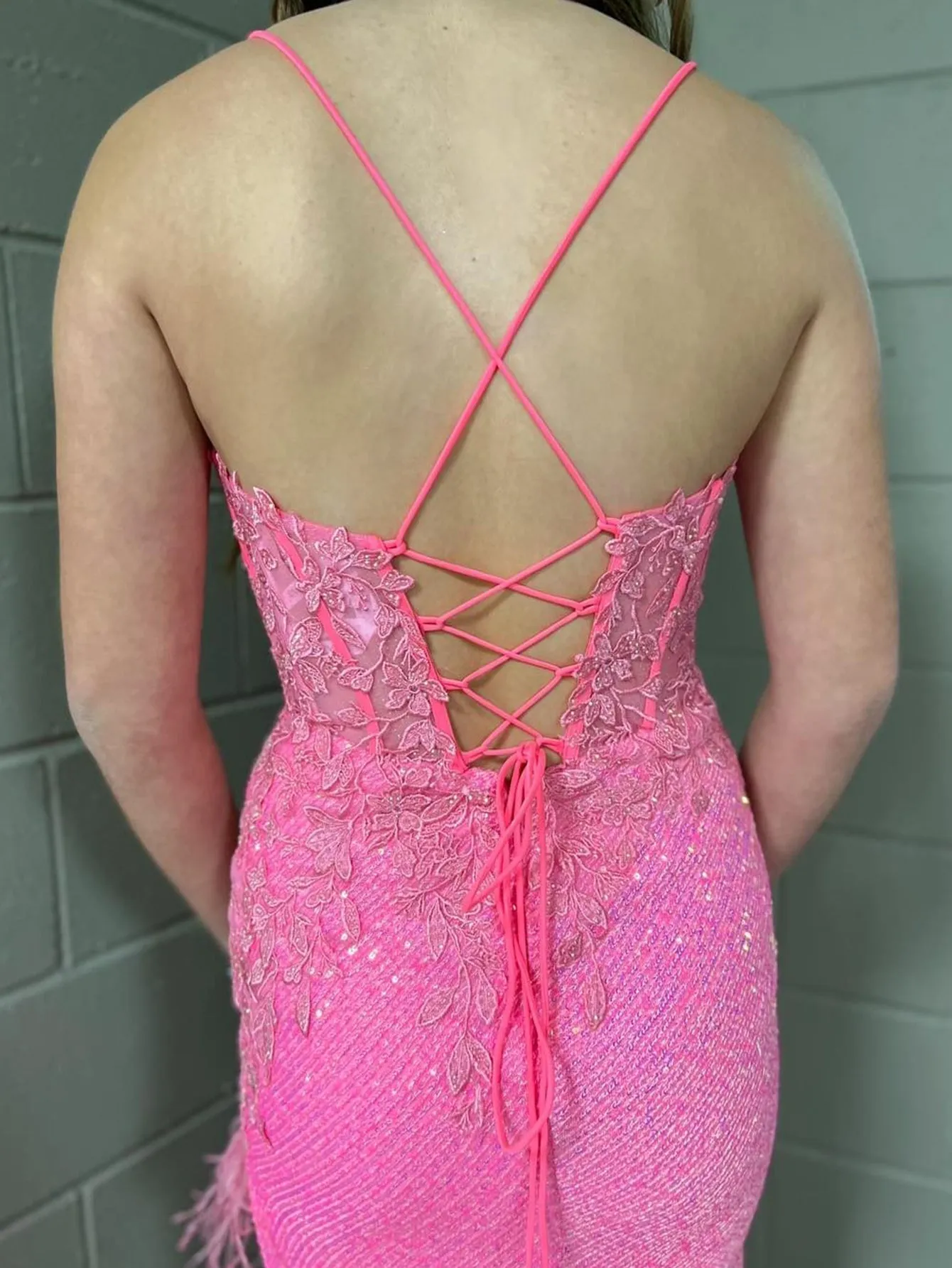 Roycebridal Arlette | Pink Mermaid V Neck Backless Tight Long Prom Dress With Slit
