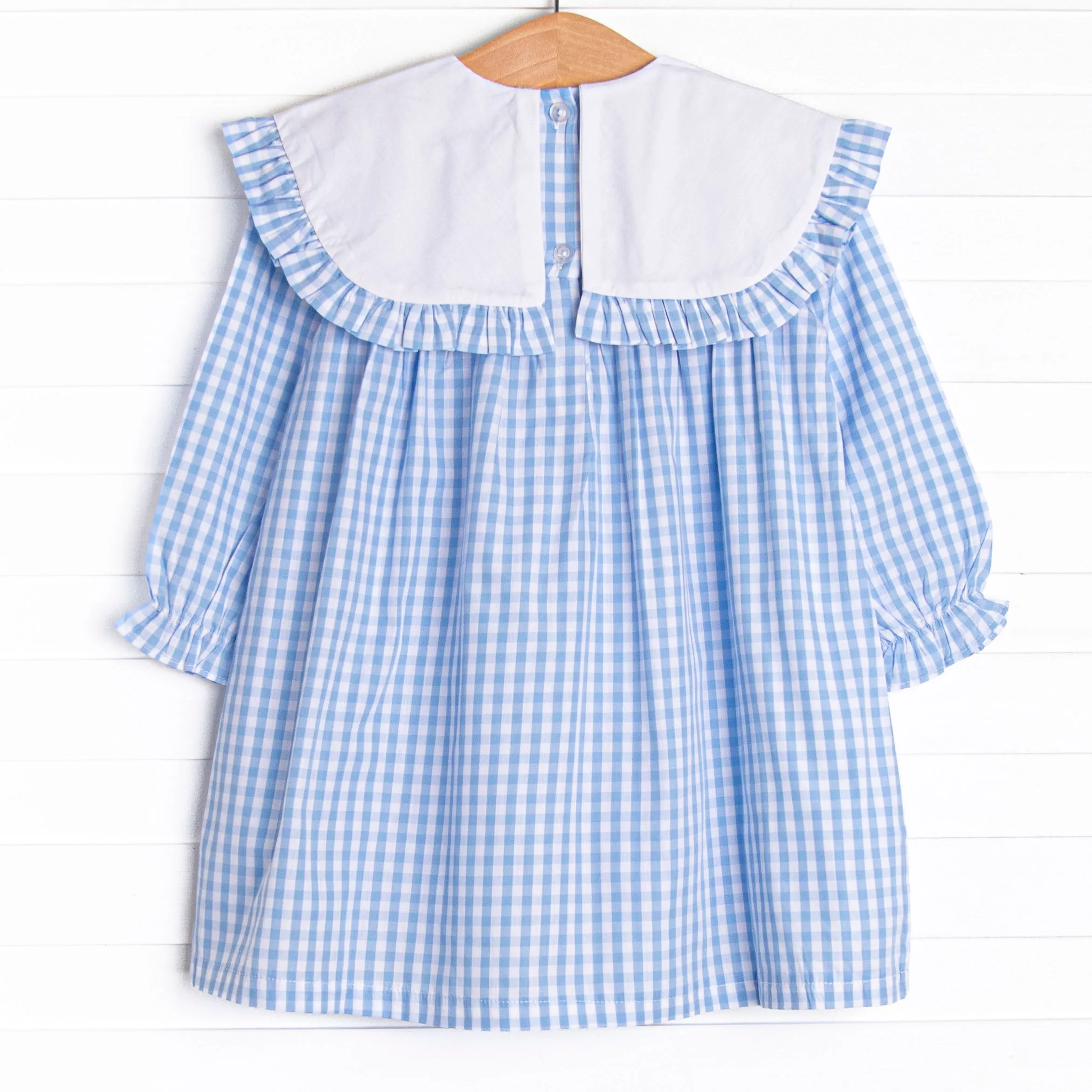 RSVP Embroidered Dress, Blue Gingham