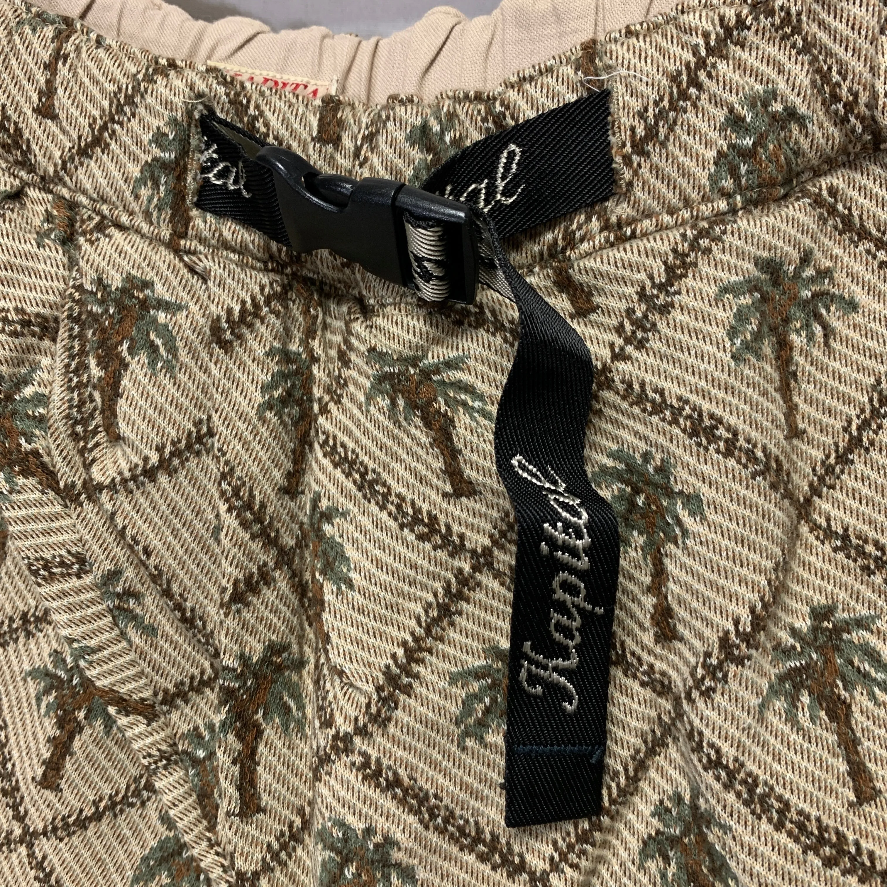 [S] Kapital Jacquard Woven Palm Tree Drop Crotch Belted Shorts