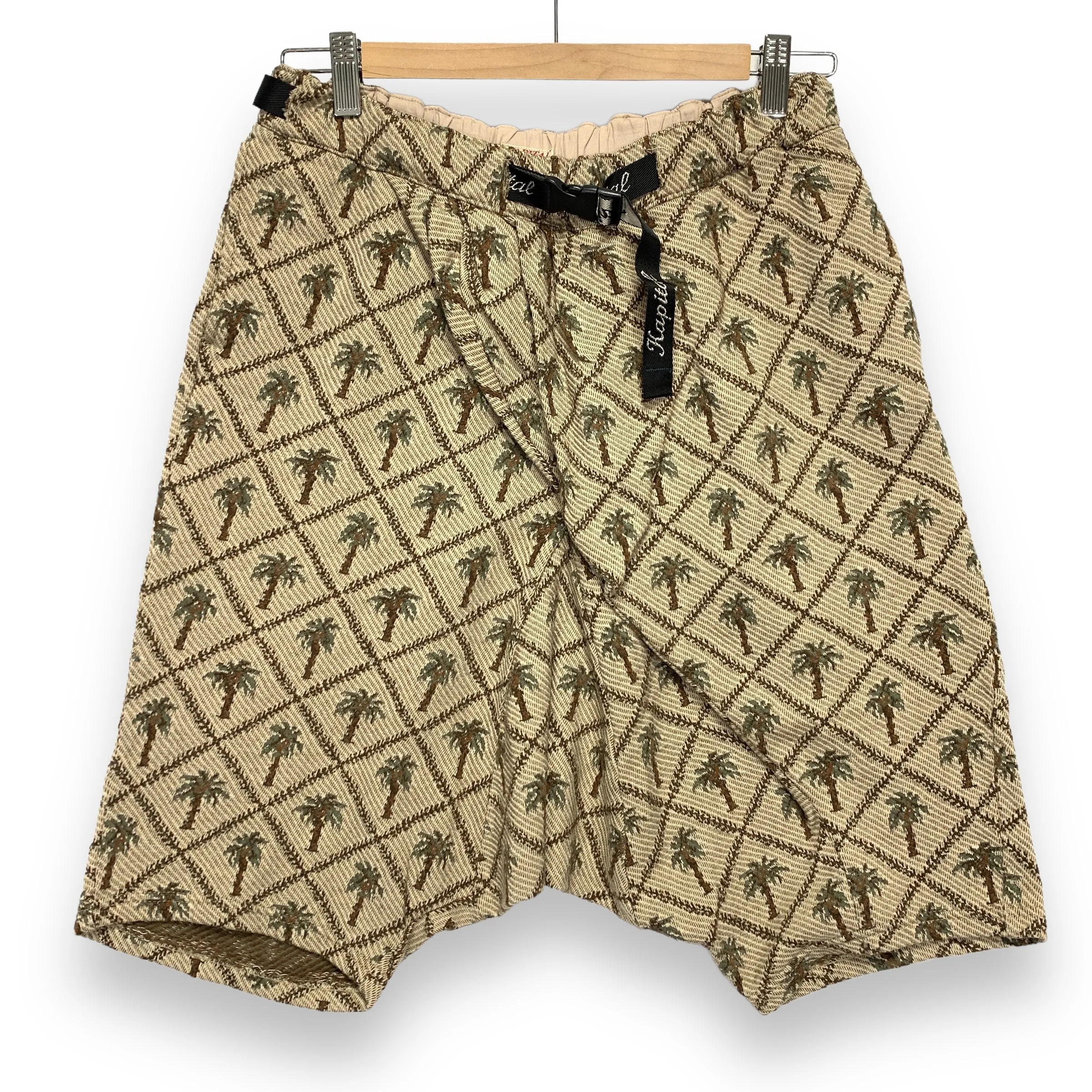 [S] Kapital Jacquard Woven Palm Tree Drop Crotch Belted Shorts