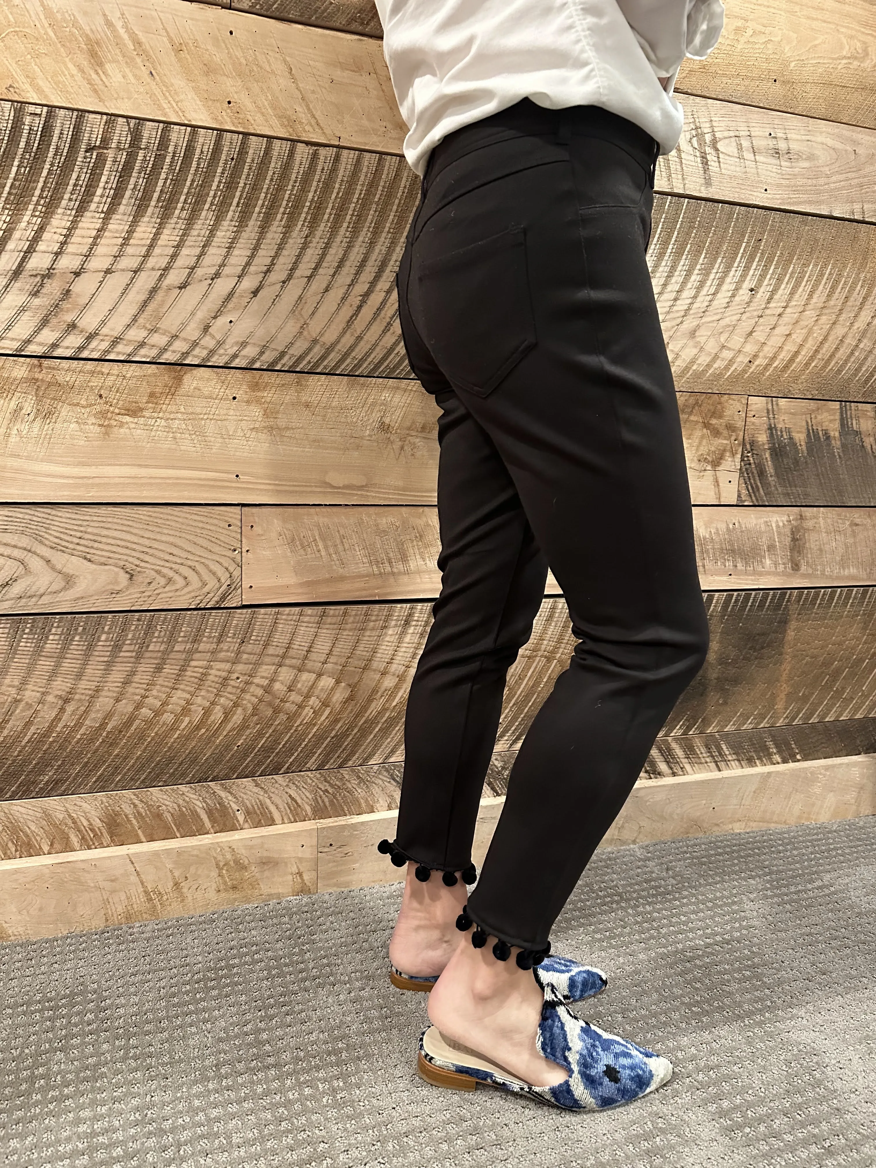 Sabrina Ankle Pants - Black w Black Pom Pom (APBLK01)