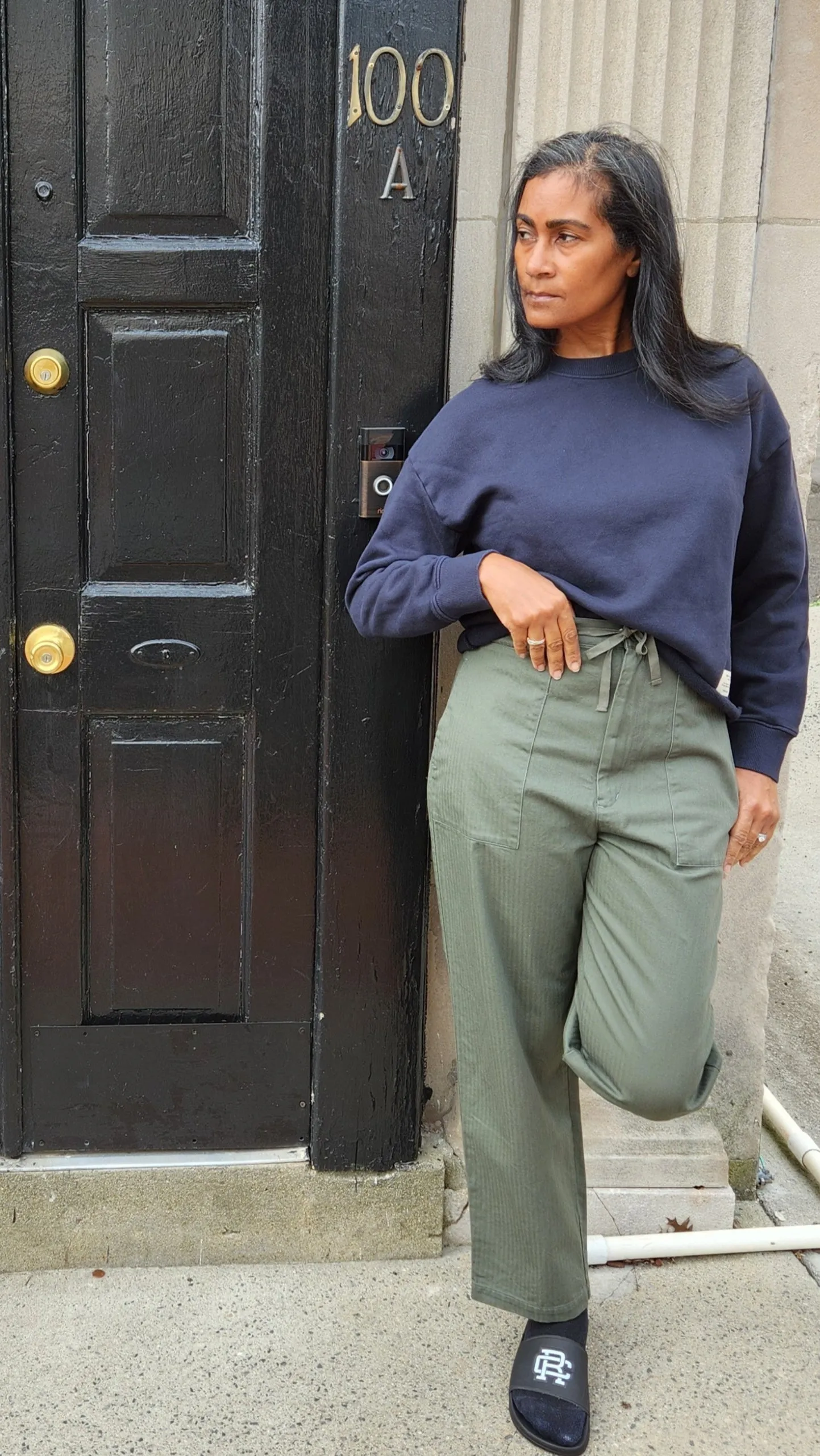 Sarahwear - (C30536) Cotton Herringbone Soft Tapered Pants in Khaki