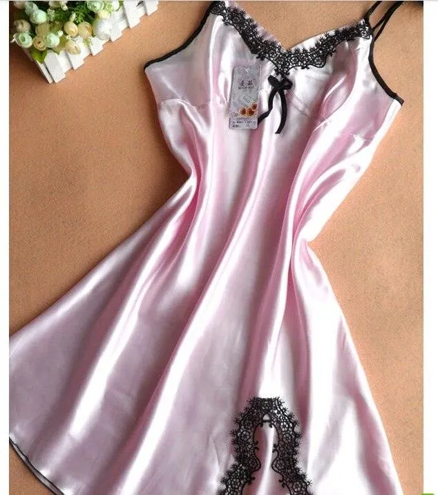 Satin Nightgown Lady Sexy Spaghetti Strap Sleeveless Night Dress