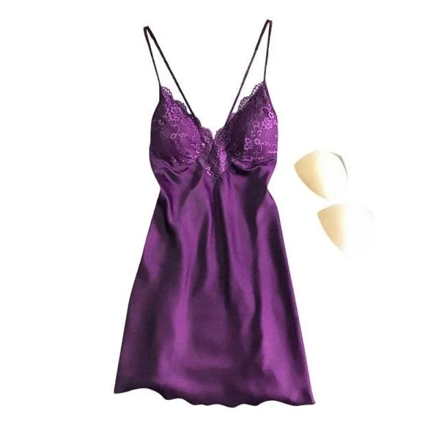 Satin Nightgown Lady Sexy Spaghetti Strap Sleeveless Night Dress