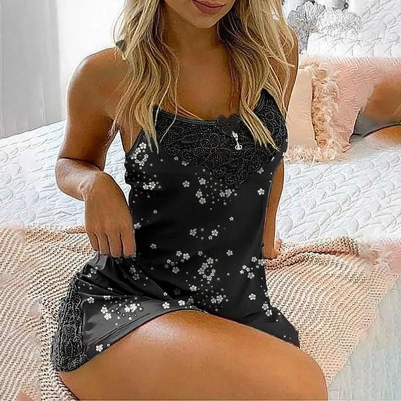 Satin Nightgown Lady Sexy Spaghetti Strap Sleeveless Night Dress