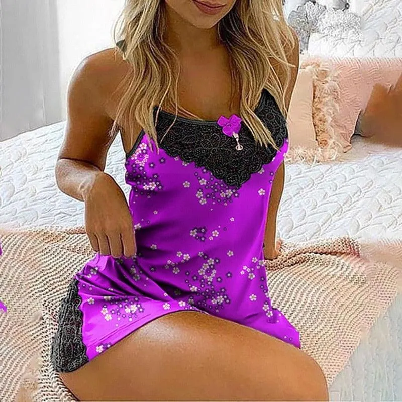 Satin Nightgown Lady Sexy Spaghetti Strap Sleeveless Night Dress