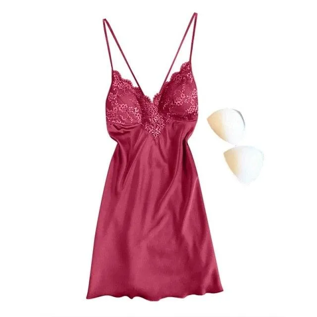 Satin Nightgown Lady Sexy Spaghetti Strap Sleeveless Night Dress