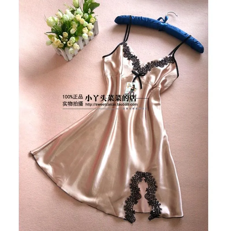 Satin Nightgown Lady Sexy Spaghetti Strap Sleeveless Night Dress