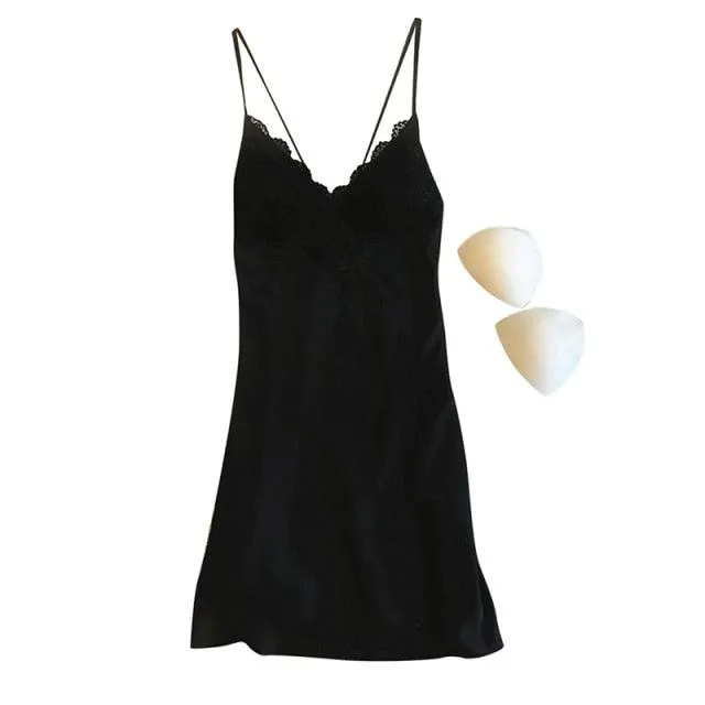 Satin Nightgown Lady Sexy Spaghetti Strap Sleeveless Night Dress