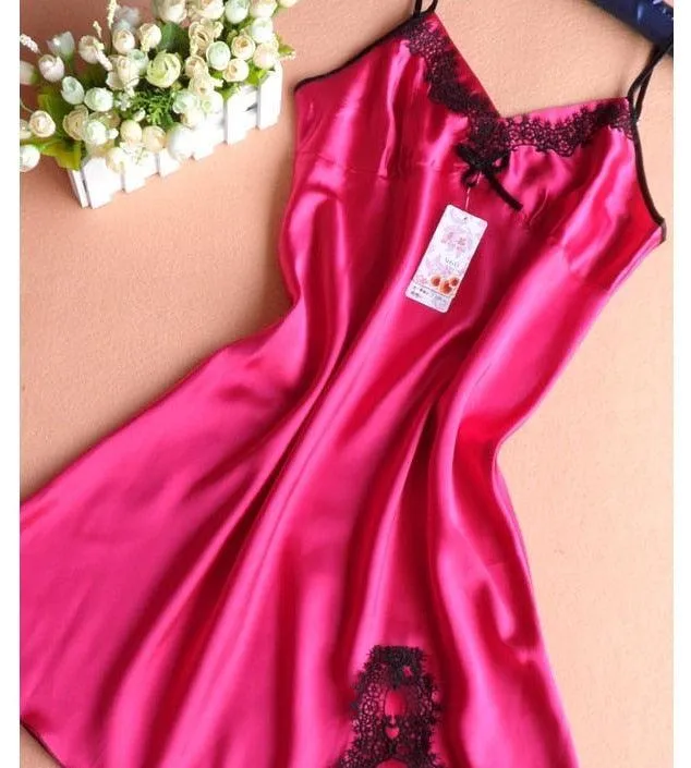 Satin Nightgown Lady Sexy Spaghetti Strap Sleeveless Night Dress