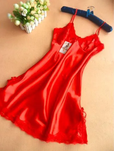 Satin Nightgown Lady Sexy Spaghetti Strap Sleeveless Night Dress