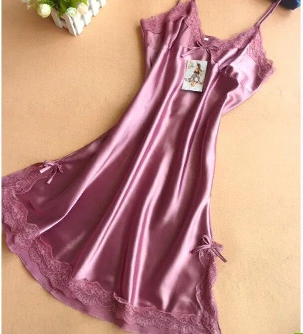 Satin Nightgown Lady Sexy Spaghetti Strap Sleeveless Night Dress