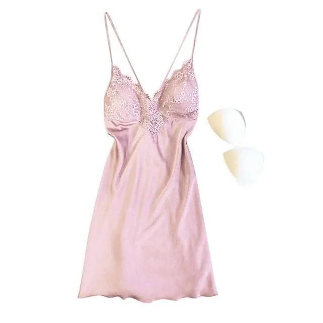 Satin Nightgown Lady Sexy Spaghetti Strap Sleeveless Night Dress