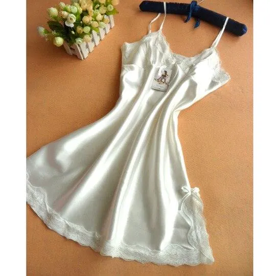 Satin Nightgown Lady Sexy Spaghetti Strap Sleeveless Night Dress