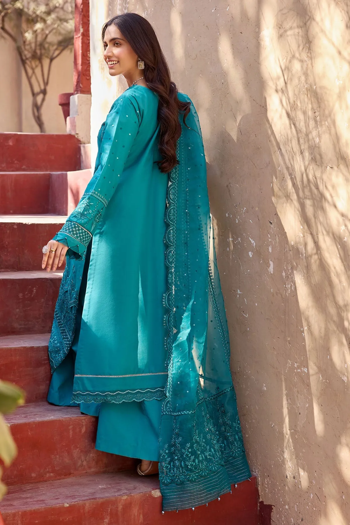 Sea Green Embroidered kameez and Trousers Pakistani Eid Dress
